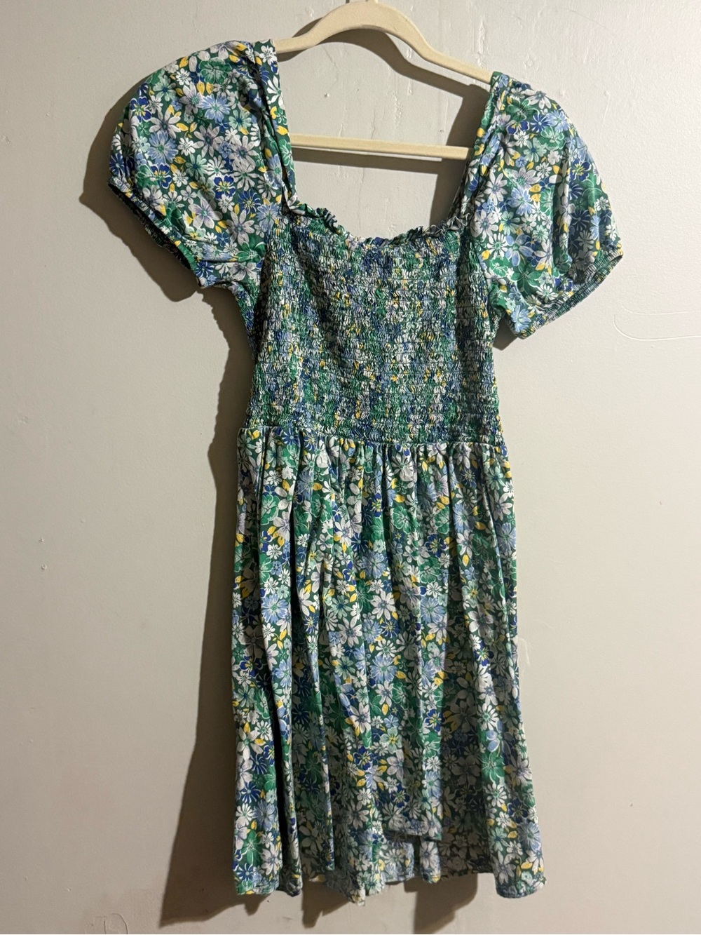 Copper Key Floral Smocked Dress in Blue, Green & Yellow
